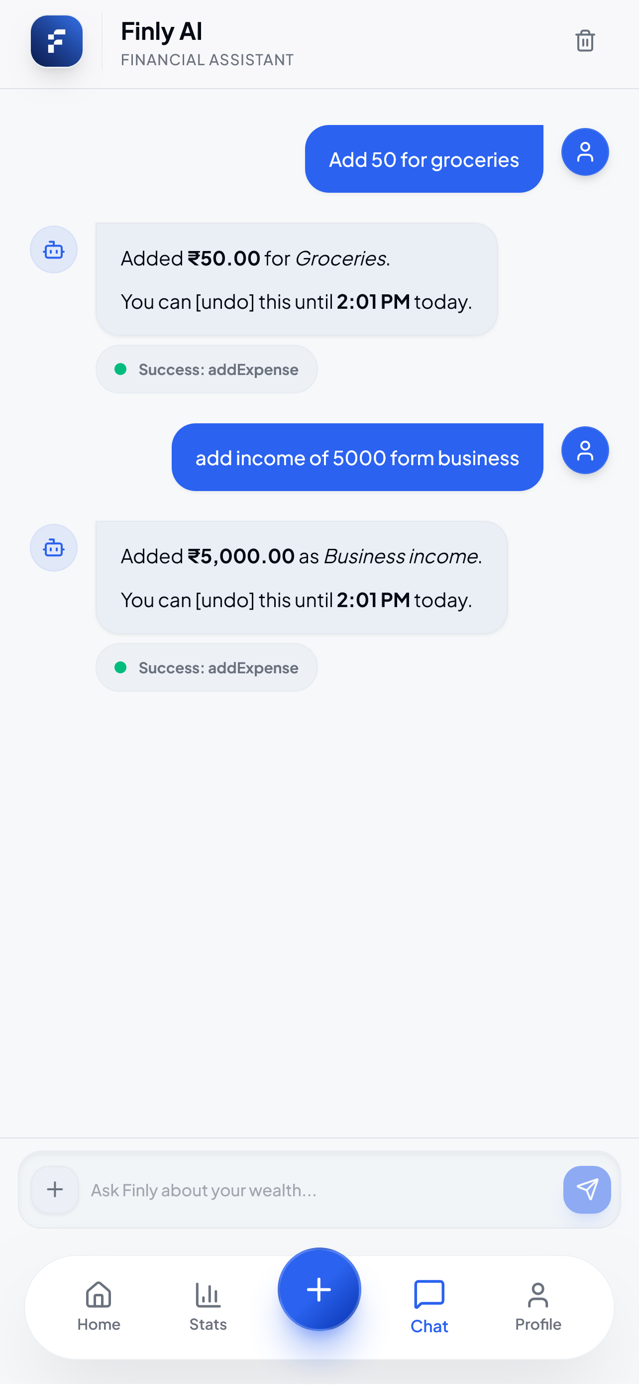 Finly AI chat screen